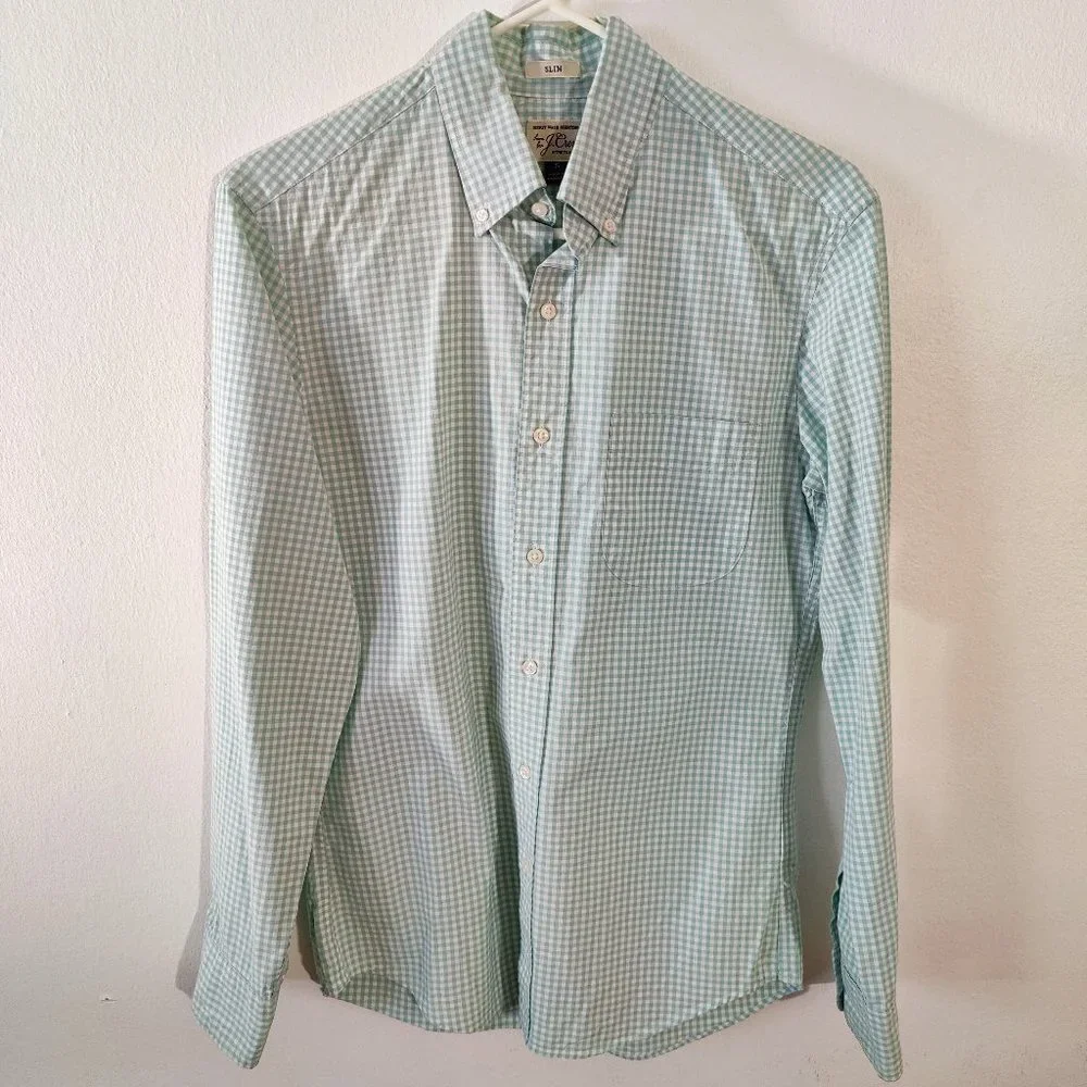 Slim Fit Light Mint Gingham Button-Up Shirt -